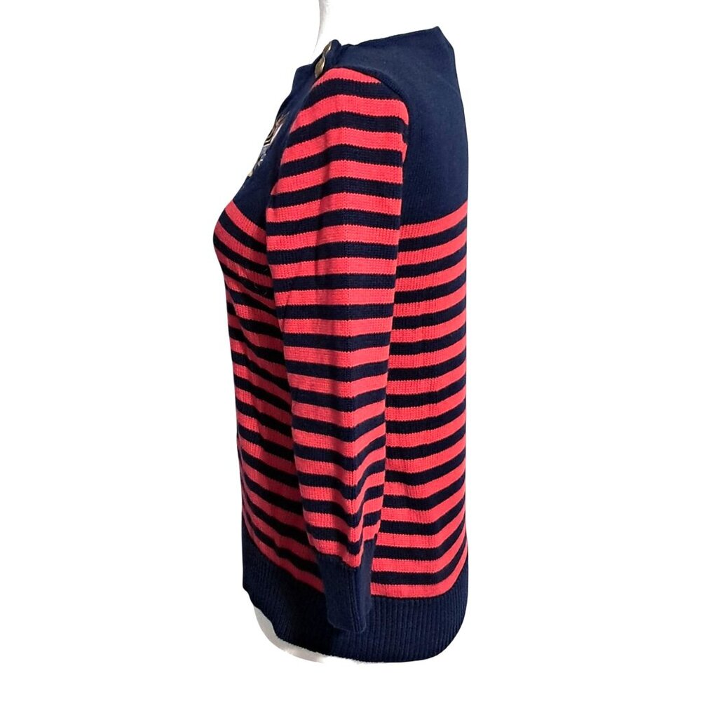 Ralph Lauren Nautical Sweater Womens Size M Embroidered Flag Crest Red & Blue St - Picture 6 of 10